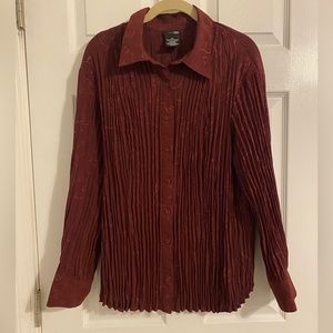East 5th Pleated Burgundy Button Down Top